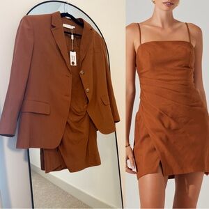 NEW ASTR Revolve isadora SET oversized blazer & mini dress in brown small